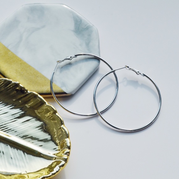 Classic Oversized Silver Hoop Earrings (2 sizes) - Picture 6 of 8